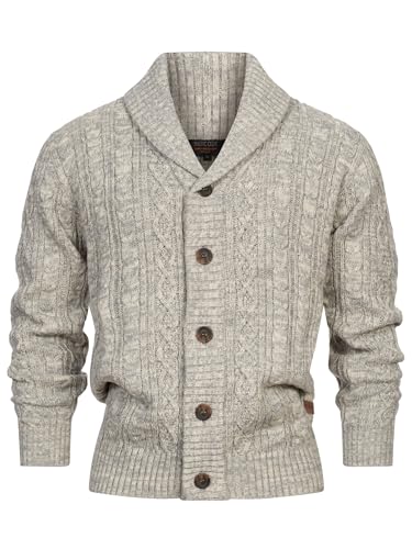 Indicode Herren INIlterly Strickjacke mit Schalkragen und Knopfleiste | Fein-Strick Cardigan für Männer Lt Grey, XL von Indicode