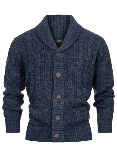 Indicode Herren INIlterly Strickjacke mit Schalkragen und Knopfleiste | Fein-Strick Cardigan für Männer Navy Mix, M von Indicode