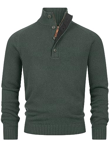 Indicode Herren INIsalu Pullover aus 80% Baumwolle mit Stehkragen | Strickpullover für Männer Army, XXL von Indicode