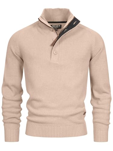 Indicode Herren INIsalu Pullover aus 80% Baumwolle mit Stehkragen | Strickpullover für Männer Irish Cream, S von Indicode