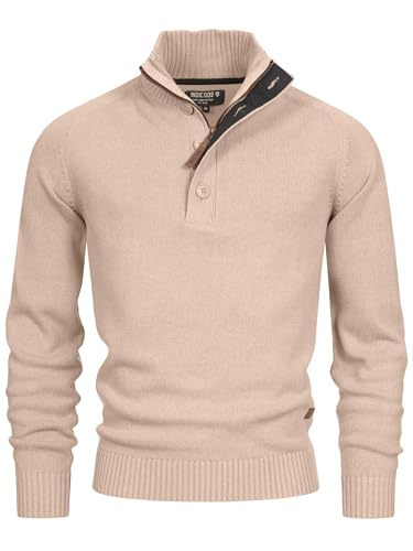 Indicode Herren INIsalu Pullover aus 80% Baumwolle mit Stehkragen | Strickpullover für Männer Irish Cream XL von Indicode