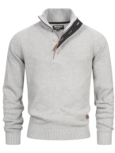 Indicode Herren INIsalu Pullover aus 80% Baumwolle mit Stehkragen | Strickpullover für Männer Lt Grey Mix L von Indicode