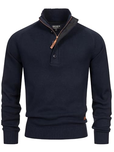 Indicode Herren INIsalu Pullover aus 80% Baumwolle mit Stehkragen | Strickpullover für Männer Navy, L von Indicode