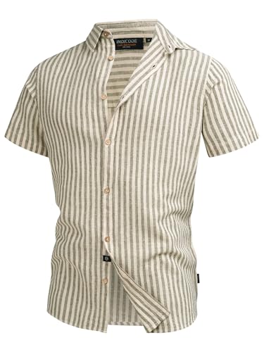 Indicode Herren INKiss Kurzarmhemd mit Kent-Kragen | Herrenhemd gestreift Kurzarm Hemd Army, XL von Indicode