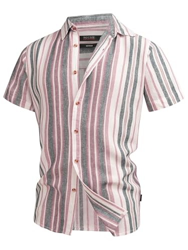 Indicode Herren INKiss Kurzarmhemd mit Kent-Kragen | Herrenhemd gestreift Kurzarm Hemd Brick Red, L von Indicode