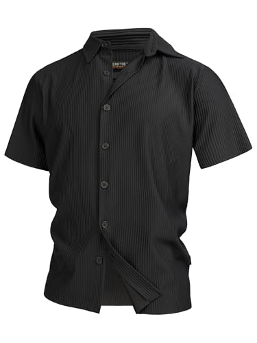 Indicode Herren INLamgo Kurzarmhemd mit Kent-Kragen | Herrenhemd gestreift Kurzarm Hemd Black, M von Indicode