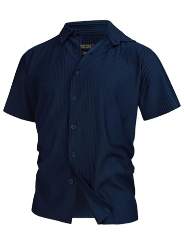 Indicode Herren INLamgo Kurzarmhemd mit Kent-Kragen | Herrenhemd gestreift Kurzarm Hemd Navy, L von Indicode