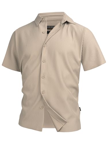 Indicode Herren INLamgo Kurzarmhemd mit Kent-Kragen | Herrenhemd gestreift Kurzarm Hemd Simply Taupe, L von Indicode
