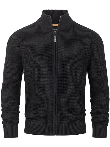 Indicode Herren INLayton Strickjacke mit Stehkragen | Fein-Strick Cardigan mit Kragen und Reißverschluss Black L von Indicode