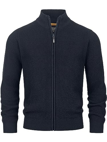 Indicode Herren INLayton Strickjacke mit Stehkragen | Fein-Strick Cardigan mit Kragen und Reißverschluss Navy M von Indicode