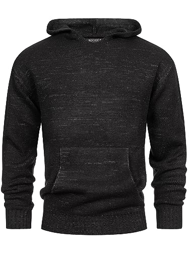 Indicode Herren INLedger Strickpullover mit Kapuze | Herrenpullover Pulli Hoodie Cardigan Männer Black L von Indicode