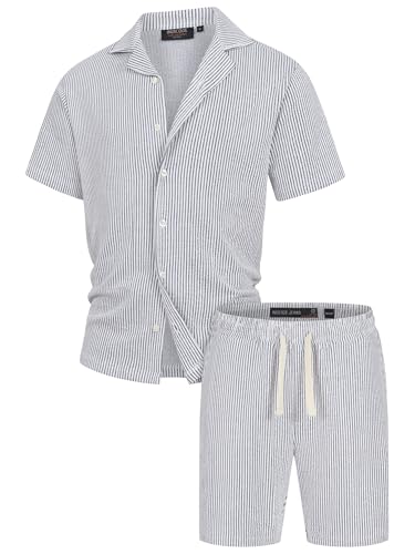 Indicode Herren INLino Set Shorts & Shirt Set | Sweatshorts & T-Shirt Bundle aus Baumwollmischung Sky Captain, XL von Indicode
