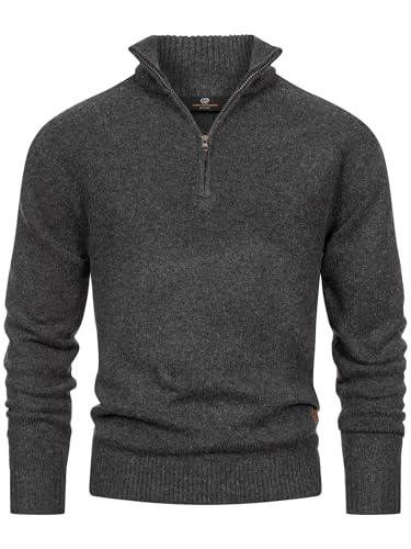 Indicode Herren INLokant Strickpullover mit Stehkragen | Feinstrick-Pulli für Männer Dk Grey, L von Indicode