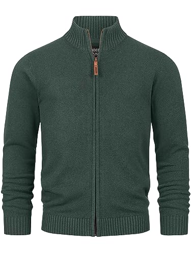 Indicode Herren INLut Strickjacke mit Stehkragen | Fein-Strick Cardigan mit Kragen und Reißverschluß Army L von Indicode