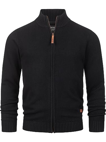 Indicode Herren INLut Strickjacke mit Stehkragen | Fein-Strick Cardigan mit Kragen und Reißverschluß Black S von Indicode