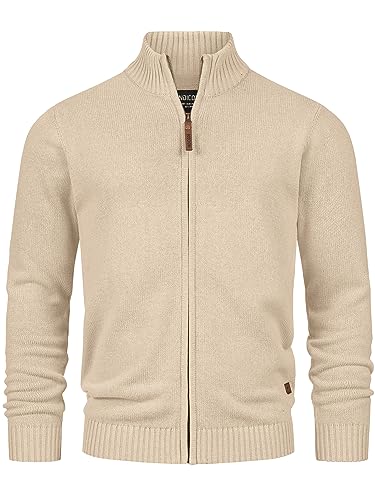 Indicode Herren INLut Strickjacke mit Stehkragen | Fein-Strick Cardigan mit Kragen und Reißverschluß Irish Cream L von Indicode