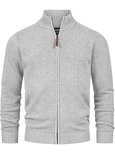 Indicode Herren INLut Strickjacke mit Stehkragen und Reißverschluss | Cardigan Feinstrickjacke für Männer Lt Grey Mix, S von Indicode