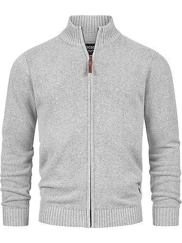 Indicode Herren INLut Strickjacke mit Stehkragen | Fein-Strick Cardigan mit Kragen und Reißverschluß Lt Grey Mix XXL von Indicode