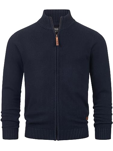 Indicode Herren INLut Strickjacke mit Stehkragen | Fein-Strick Cardigan mit Kragen und Reißverschluß Navy L von Indicode