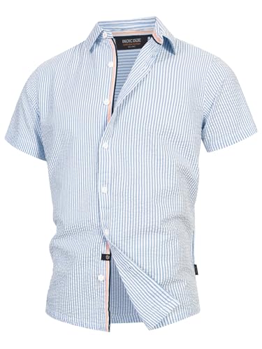 Indicode Herren INMaribo Kurzarmhemd aus Seersucker | Herrenhemd gestreift für Männer Delft XXL Indicode Herren INMaribo Kurzarmhemd aus Seersucker | Herrenhemd gestreift für Männer Delft XXL von Indicode
