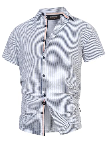 Indicode Herren INMaribo Kurzarmhemd aus Seersucker | Herrenhemd gestreift für Männer Navy XXL Indicode Herren INMaribo Kurzarmhemd aus Seersucker | Herrenhemd gestreift für Männer Navy XXL von Indicode