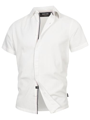 Indicode Herren INMaribo Kurzarmhemd aus Seersucker | Herrenhemd gestreift für Männer Offwhite, XL von Indicode