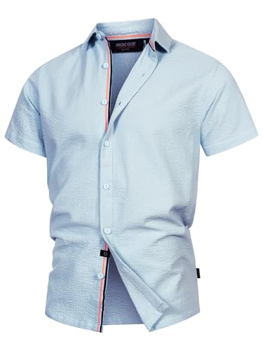 Indicode Herren INMaribo Kurzarmhemd aus Seersucker | Herrenhemd gestreift für Männer Sky Way, L von Indicode
