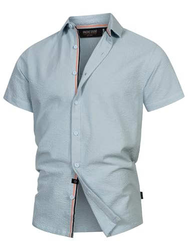 Indicode Herren INMaribo Kurzarmhemd aus Seersucker | Herrenhemd gestreift für Männer Sky Way XXL von Indicode