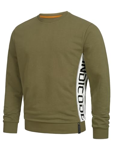 Indicode Herren INNilon Sweatshirt mit Rundhals| Herrensweatshirt Pulli Sweater Pullover Männer Army, S von Indicode