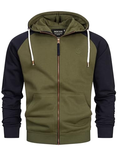 Indicode Herren INPulko Kapuzensweatjacke | Hoodie Kapuzenpullover Pulli für Männer Army M von Indicode