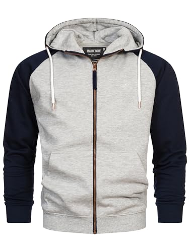 Indicode Herren INPulko Kapuzensweatjacke | Hoodie Kapuzenpullover Pulli für Männer Lt Grey Mix XXL von Indicode