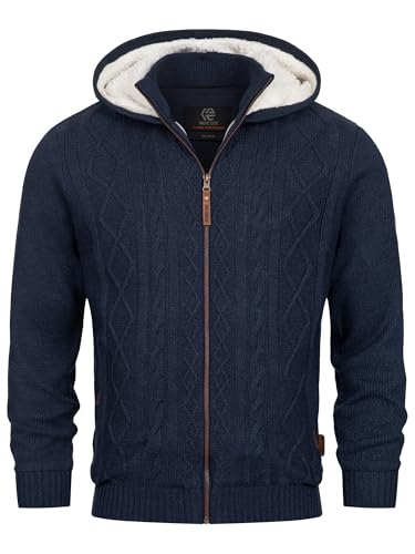 Indicode Herren INRandolph Strickjacke mit Kapuze und Reißverschluss | Cardigan Feinstrickjacke für Männer Navy, XL von Indicode