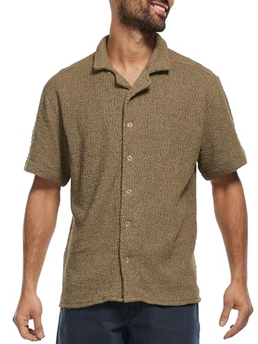 Indicode Herren INRaney Kurzarm-Hemd aus Baumwoll-Boucle | Herrenhemd Männerhemd Covert Green, M von Indicode