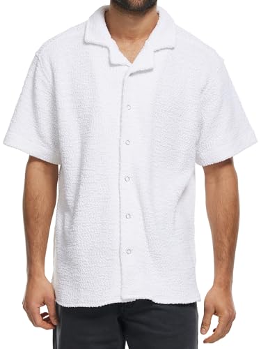 Indicode Herren INRaney Kurzarm-Hemd aus Baumwoll-Boucle | Herrenhemd Männerhemd Offwhite, M von Indicode