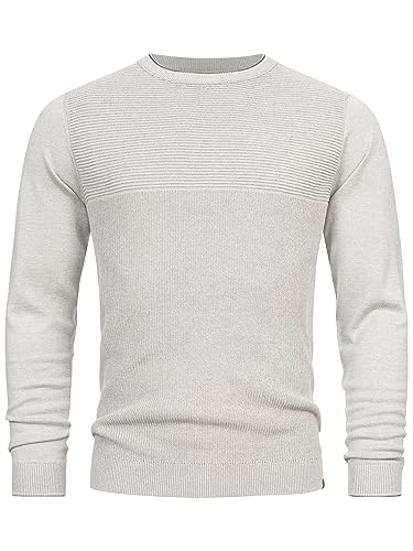 Indicode Herren INReign Feinstrickpullover mit Rundhals-Ausschnitt | Strickpullover aus Baumwolle Lt Grey Mix L von Indicode