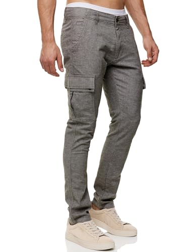 Indicode Herren INSafi Cargohose aus Baumwoll-Leinen Mischung | Freizeithose für Männer Army, L von Indicode