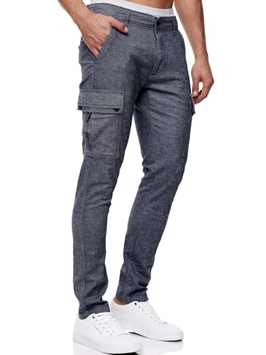 Indicode Herren INSafi Cargohose aus Baumwoll-Leinen Mischung | Freizeithose für Männer Navy, XXL von Indicode