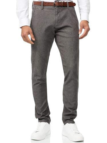 Indicode Herren INSan Bellon Chinohose mit Gürtel | Herrenhose Chino aus 100% Baumwolle Grey Mix, 28/32 von Indicode