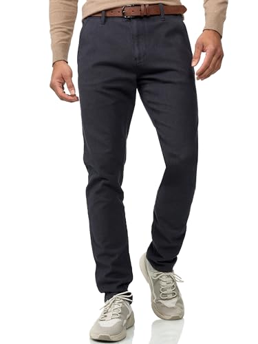 Indicode Herren INSan Bellon Chinohose mit Gürtel | Herrenhose Chino aus 100% Baumwolle Navy Mix, 28/34 von Indicode