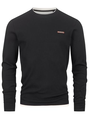 Indicode Herren INSigfinn Langarmshirt aus Baumwollmix | Herrenshirt Langarm Longsleeve Shirt Männer Black, M von Indicode