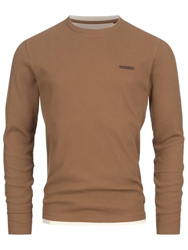 Indicode Herren INSigfinn Langarmshirt aus Baumwollmix | Herrenshirt Langarm Longsleeve Shirt Männer Otter, M von Indicode