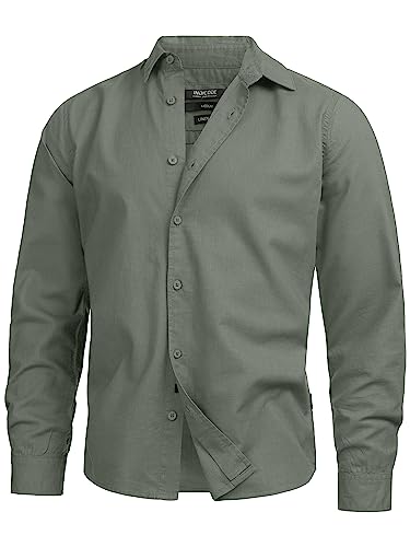 Indicode Herren INSville Sommer-Hemd aus Baumwoll-Leinen Mischung | Herrenhemd für Männer Agave Green, S von Indicode