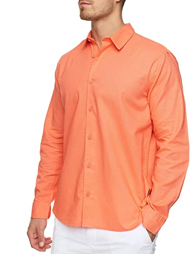 Indicode Herren INSville Sommer-Hemd aus Baumwoll-Leinen Mischung | Herrenhemd für Männer Living Coral XL von Indicode