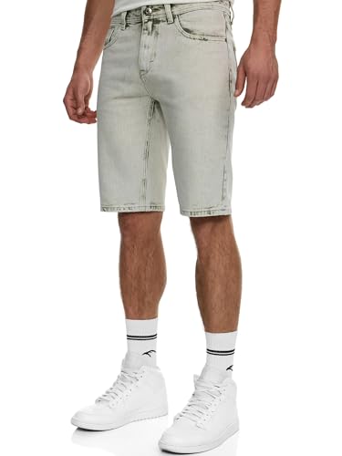 Indicode Herren INTempol Jeans Shorts aus 85% Baumwolle | Herrenshorts Denim Washed Look für Männer Covert Green, L von Indicode