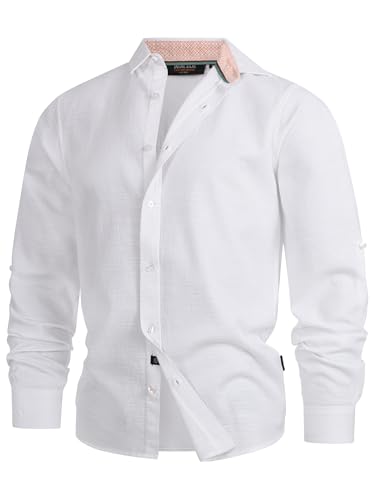 Indicode Herren INTerra Langarm-Hemd aus Baumwollmischung | Herrenhemd gestreift mit Kent-Kragen Männerhemd Optical White, M von Indicode
