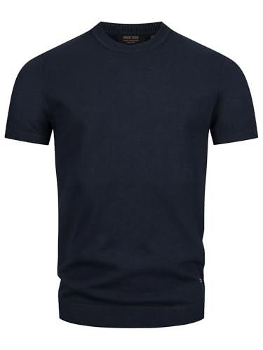 Indicode Herren INVasko T-Shirt Feinstrick mit Rippstricksaum | Herrenshirt Sommershirt Männer Navy, L von Indicode