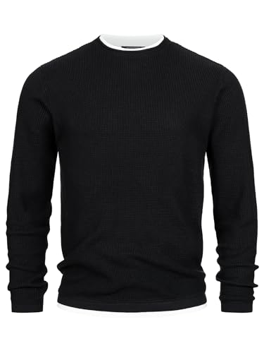 Indicode Herren INVillads Strickpullover mit Rundhals-Ausschnitt | Feinstrick-Pulli Cardigan für Männer Black, L von Indicode