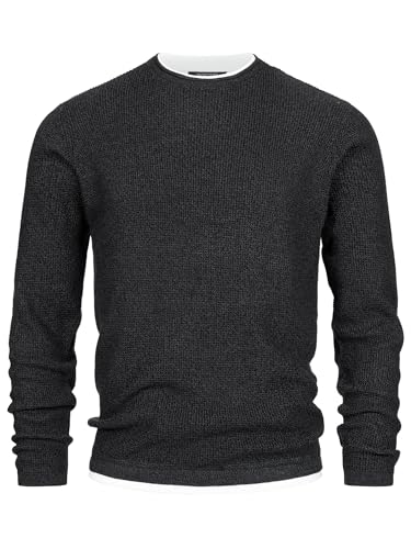 Indicode Herren INVillads Strickpullover mit Rundhals-Ausschnitt | Feinstrick-Pulli Cardigan für Männer Charcoal Mix M von Indicode