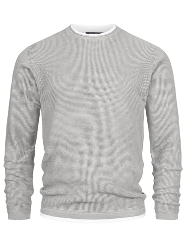 Indicode Herren INVillads Strickpullover mit Rundhals-Ausschnitt | Feinstrick-Pulli Cardigan für Männer Lt Grey Mix M von Indicode