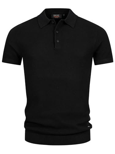 Indicode Herren INVorm Poloshirt Feinstrick mit Rippstricksaum | Herrenpoloshirt Baumwollshirt Polokragen Black, XXL von Indicode
